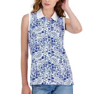 Tommy Hilfiger Women’s Sleeveless Floral Polo Cotton Blue White | Size XS New